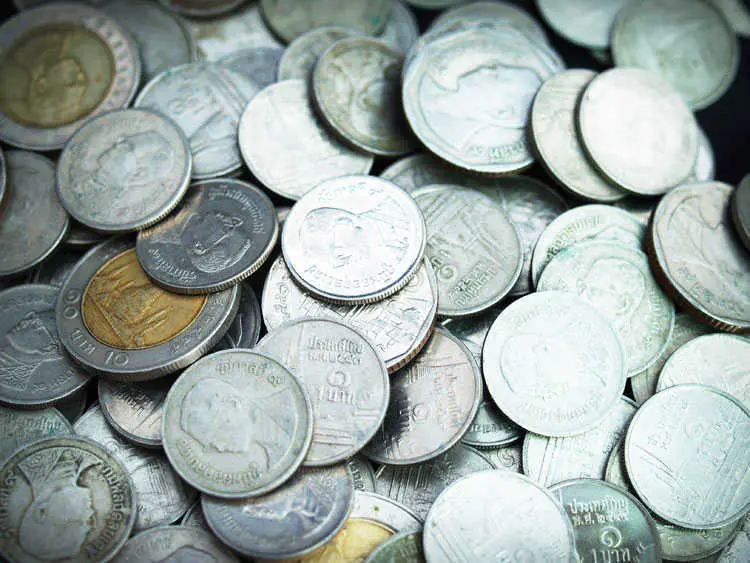 Thai money-a pile of Thai coins Thai Baht Coins