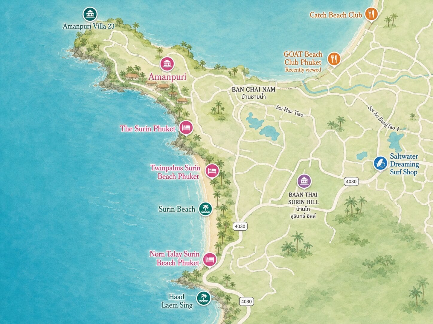 Surin Beach Map